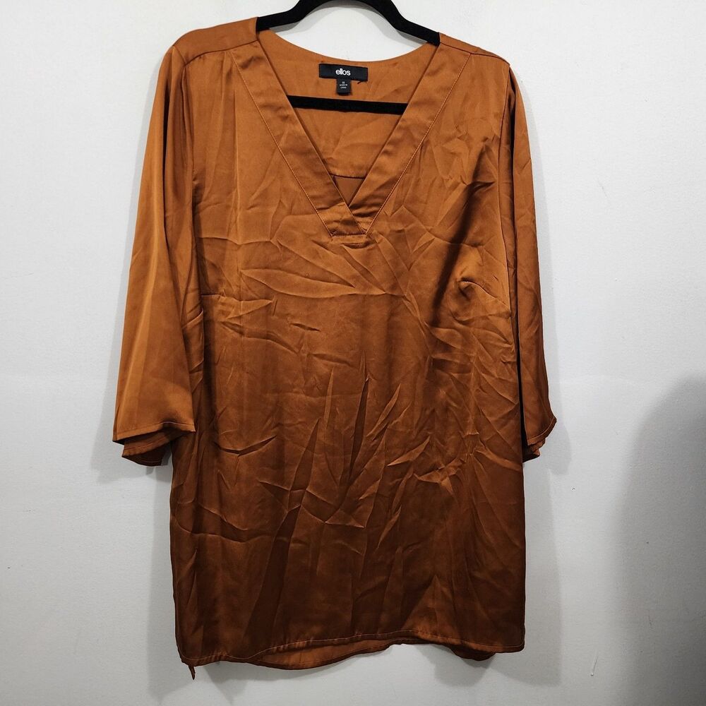 Ellos V-neck Liquid Satin Blouse Top Copper 3/4 Sleeve V-neck Womens Plus Sz 20